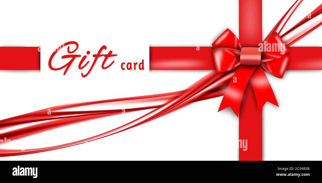 Geschenkkarte, rotes Band, rote Schleife Stockfoto