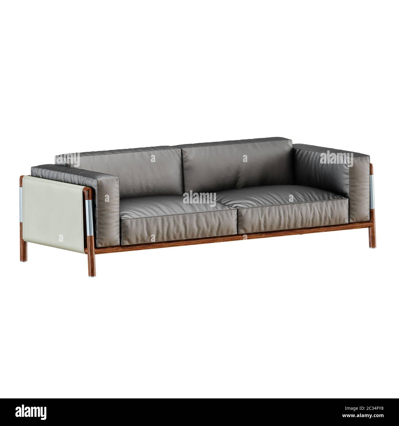 Leder weiches schwarzes Sofa mit Falten auf einem weißen Hintergrund 3d Stockfoto