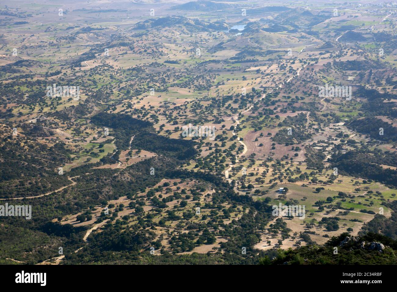 Blick von der Burgruine Kantara in sterben Mesaoria-Ebene, Türkische Republik Nordzypern Stockfoto