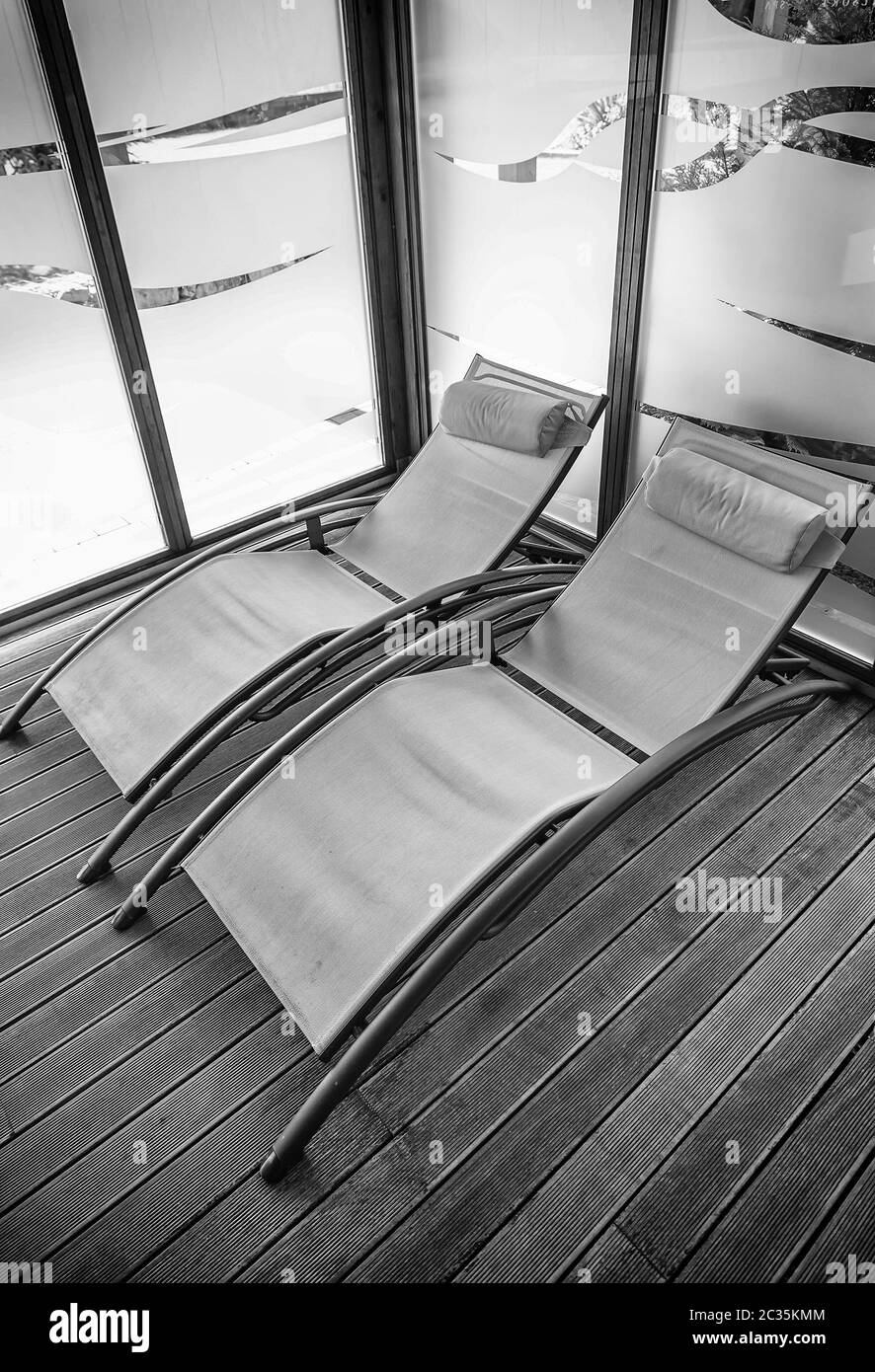 Stühle in einem Spa, Detail von einem Stuhl, um sich auszuruhen und in einem Spa entspannen Stockfoto
