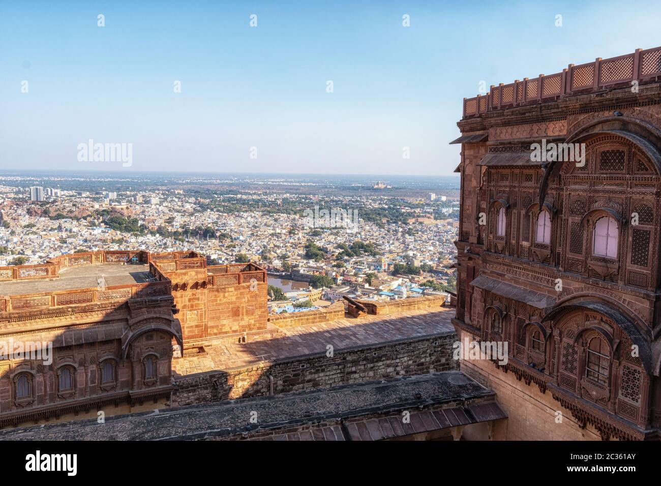 Kanonen auf mehrangarh Fort Wand Stockfoto