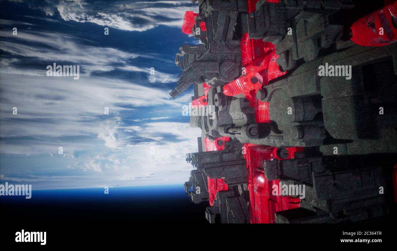 Raumschiff mit Blick auf Raum und der Planet Erde Stockfoto