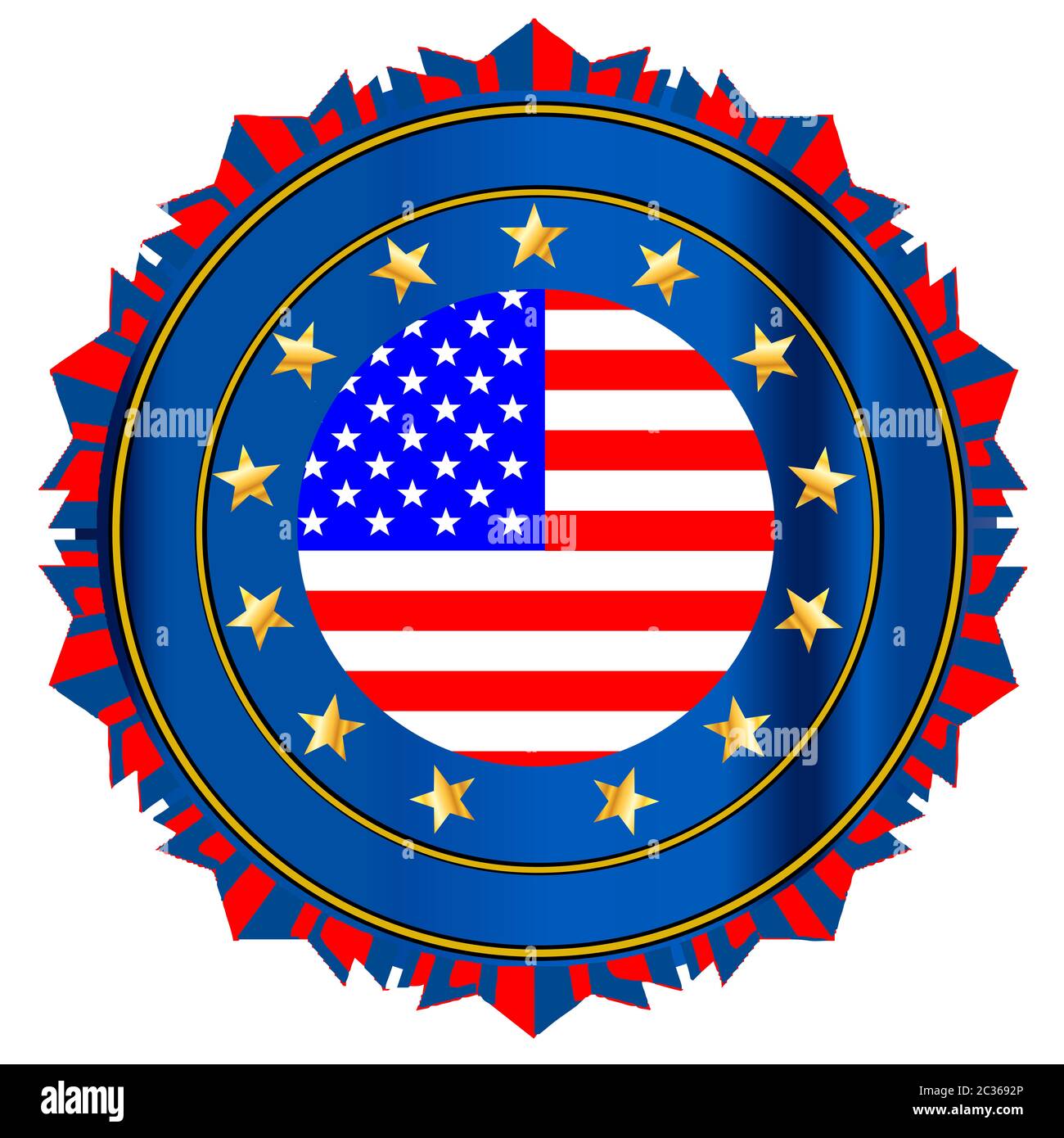 Vereinigte Staaten von Amerika alte Herrlichkeit Flagge mit einem Stern und der blaue Rahmen isoliert auf weißem Stockfoto