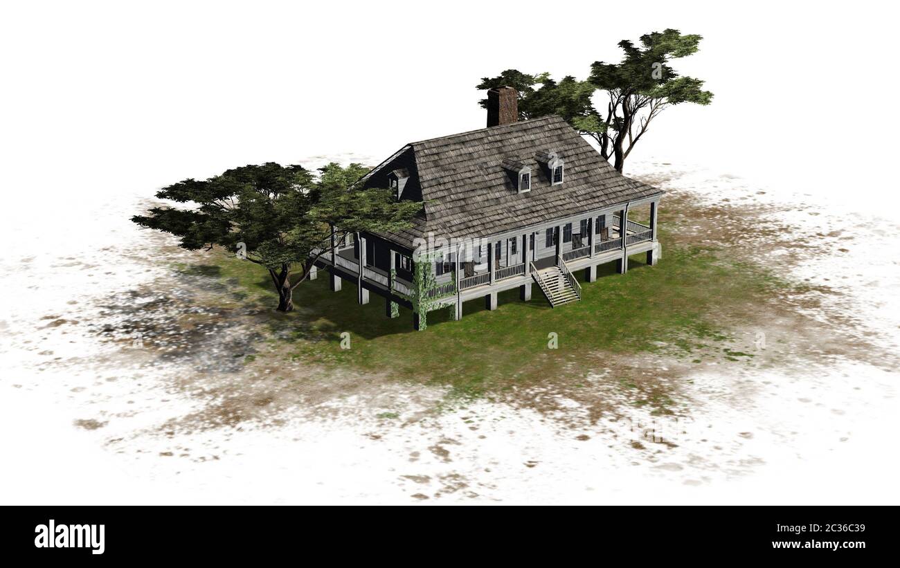 Plantagenhäuser mit Dachkiefern Stockfoto