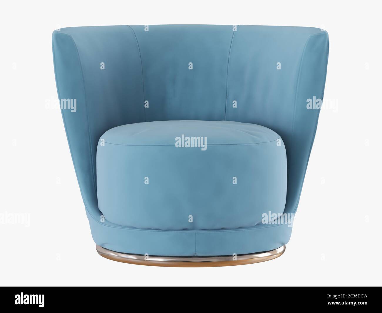 Blauer Sessel mit Rundsitz-Frontalansicht auf weißem Hintergrund 3D-Rendering Stockfoto