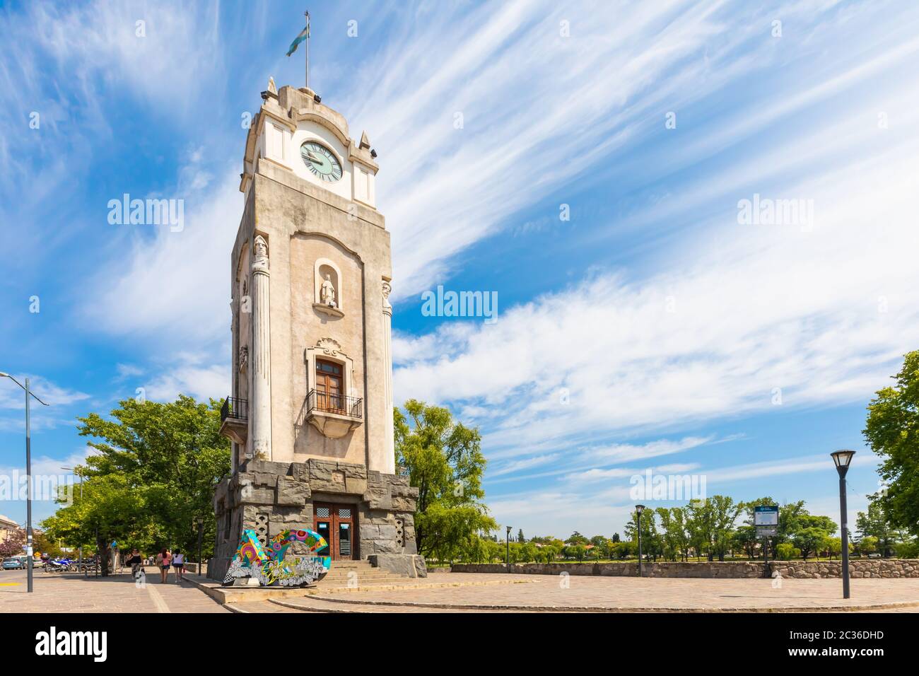 Argentinien Alta Gracia öffentlicher Uhrturm Panoramablick Stockfoto