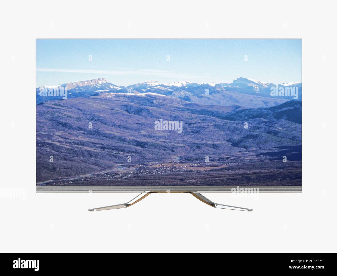 TV mit Bildern Berge Stockfoto