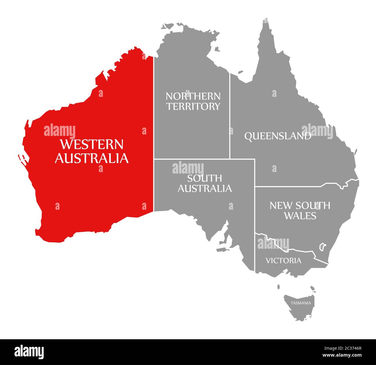 Western Australia in Rot hervorgehoben Karte von Australien Stockfoto