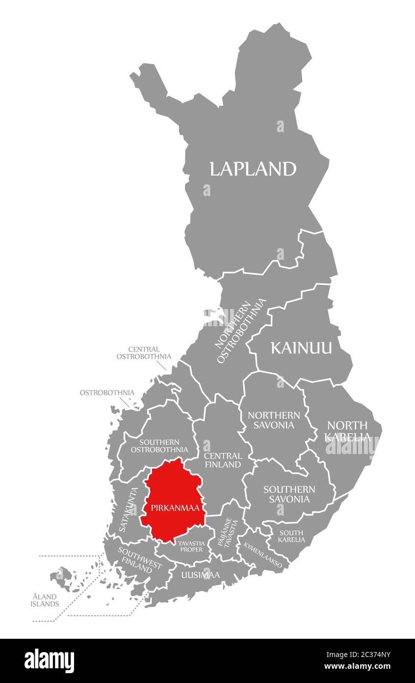 Pirkanmaa in Rot hervorgehoben Karte von Finnland Stockfoto