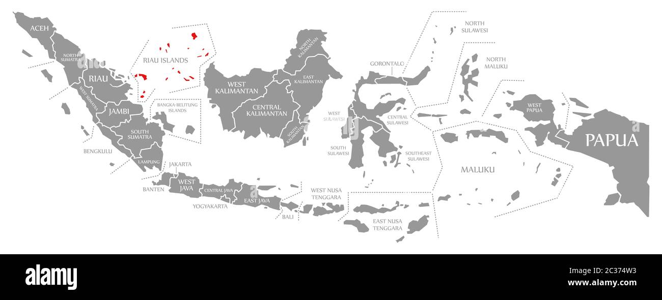 Riau Inseln rot markiert auf der Karte von Indonesien Stockfoto