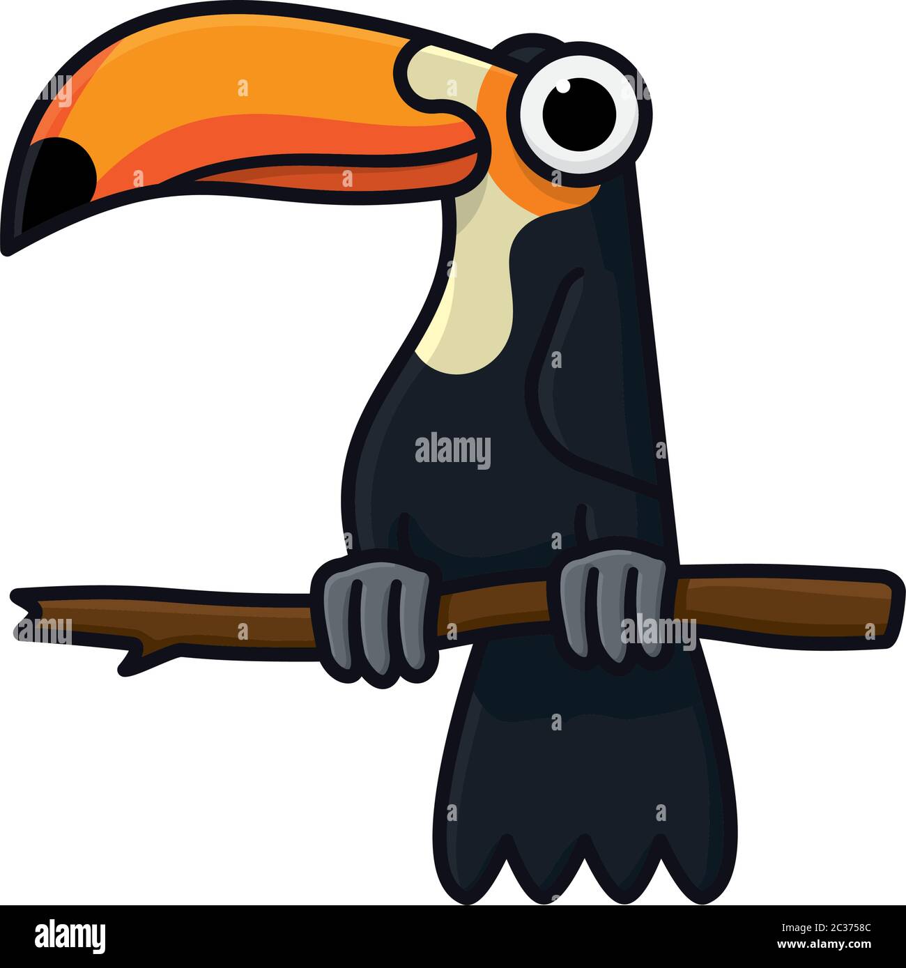 Toucan Vogel - Ramphastos toco - auf Zweig Vektor-Illustration für Regenwald Tag am 22. Juni. Gefährdete Arten isoliert Symbol. Stock Vektor