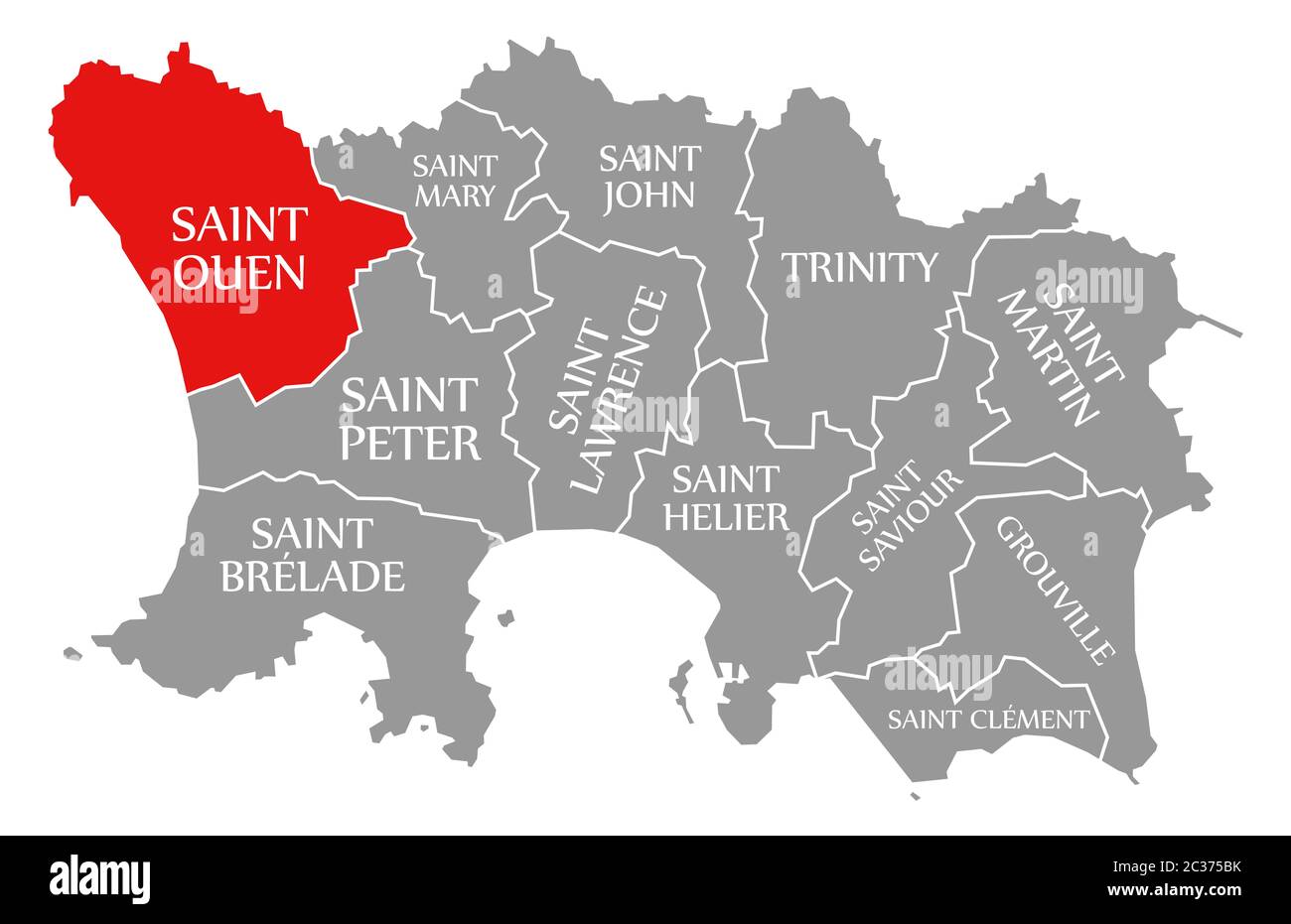 Saint Ouen in Rot hervorgehoben Karte von Jersey Stockfoto