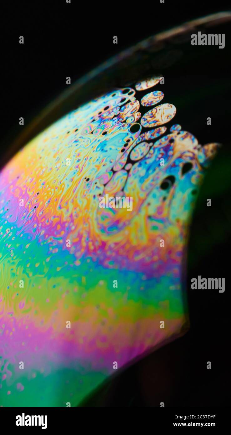 Regenbogen Farbe Oberfläche von Seifenball Makro Nahaufnahme Stockfoto