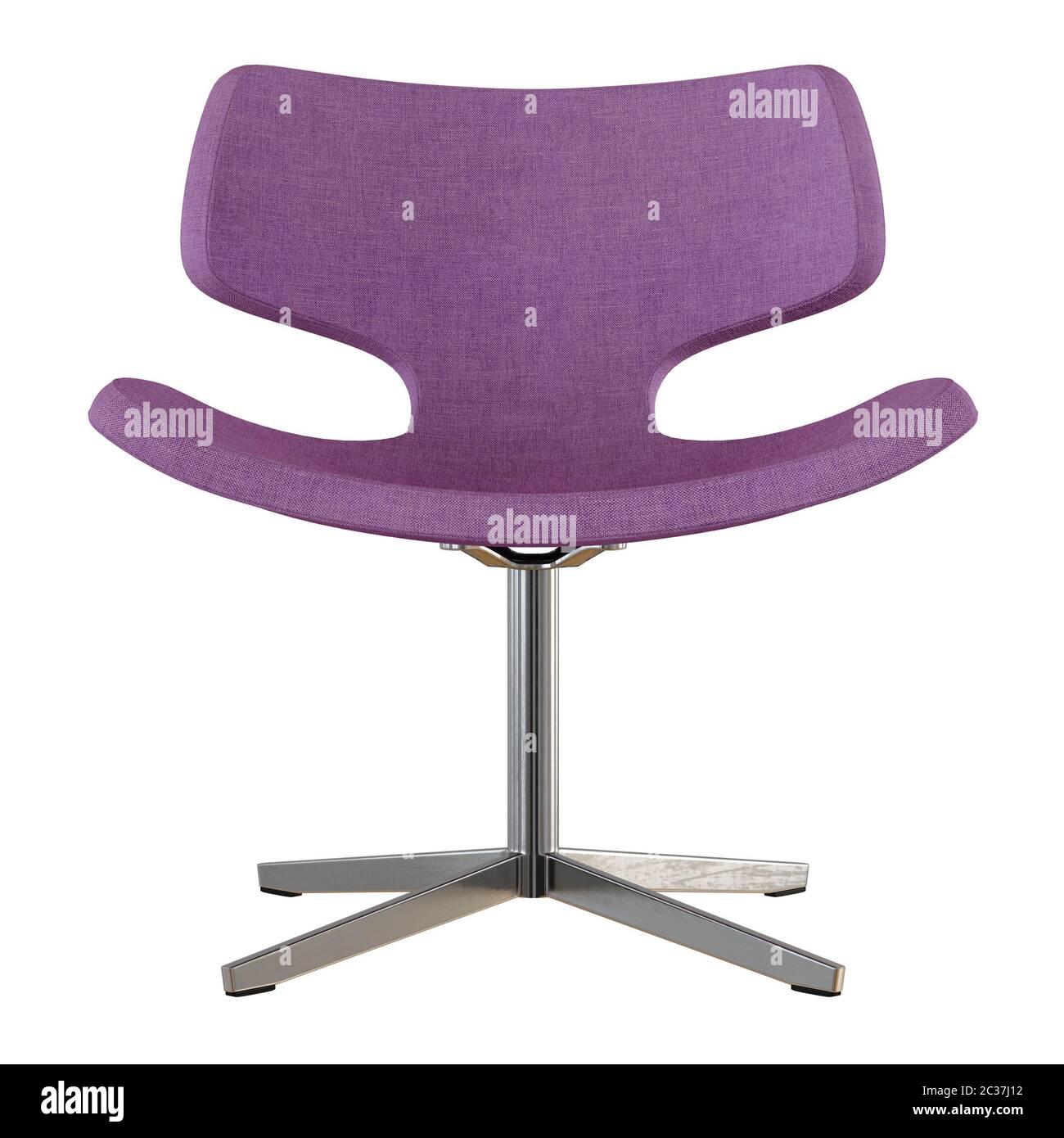 Frontalansicht des violetten Stuhltuchs mit einem Eisenstamm auf transparentem Hintergrund 3D-Rendering Stockfoto