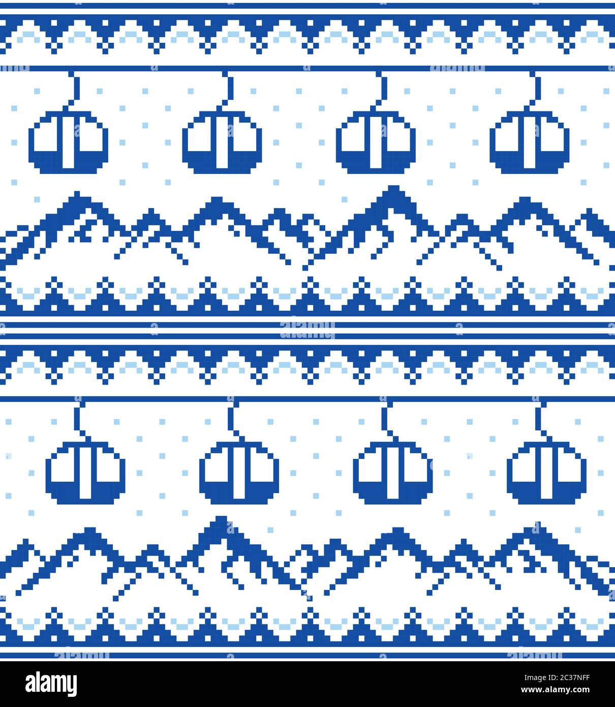 Berge und Gondeln Ski, Snowboard, Wandern und Klettern Vektor nahtlose Muster - Fair Isle Stil traditionelle Strickmode Stock Vektor