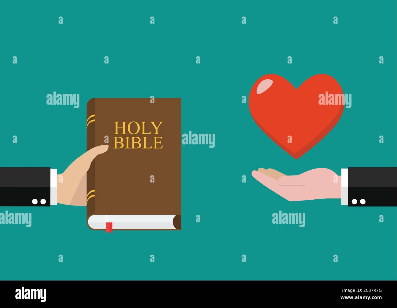 Der Mensch gibt anderen die heilige bibel und empfängt die Liebe zurück. Vektorgrafik Stock Vektor