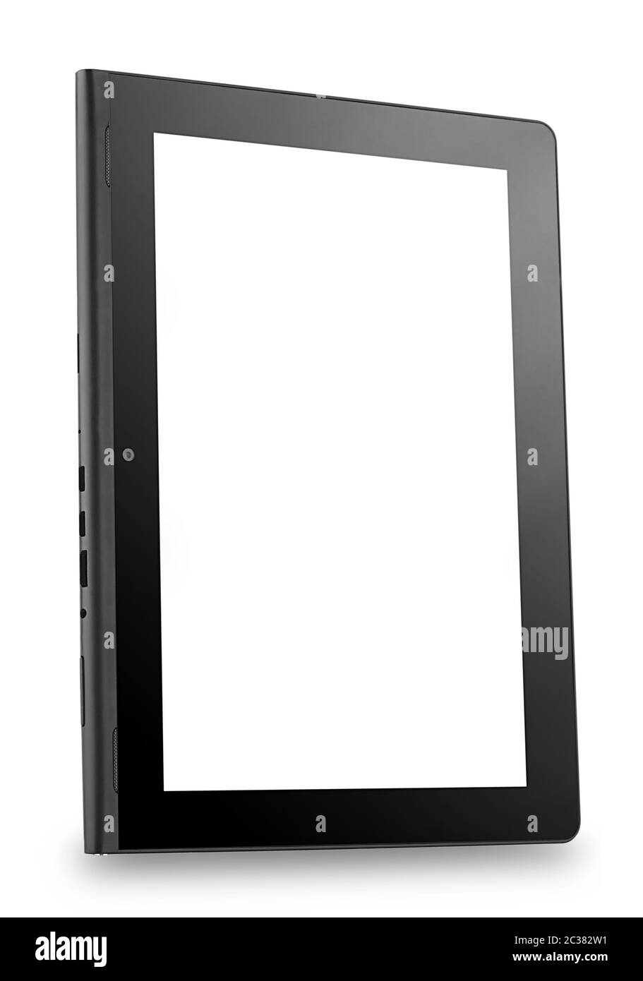 Tablet PC mit einem Winkel auf weißem Hintergrund isoliert aufgenommen Stockfoto
