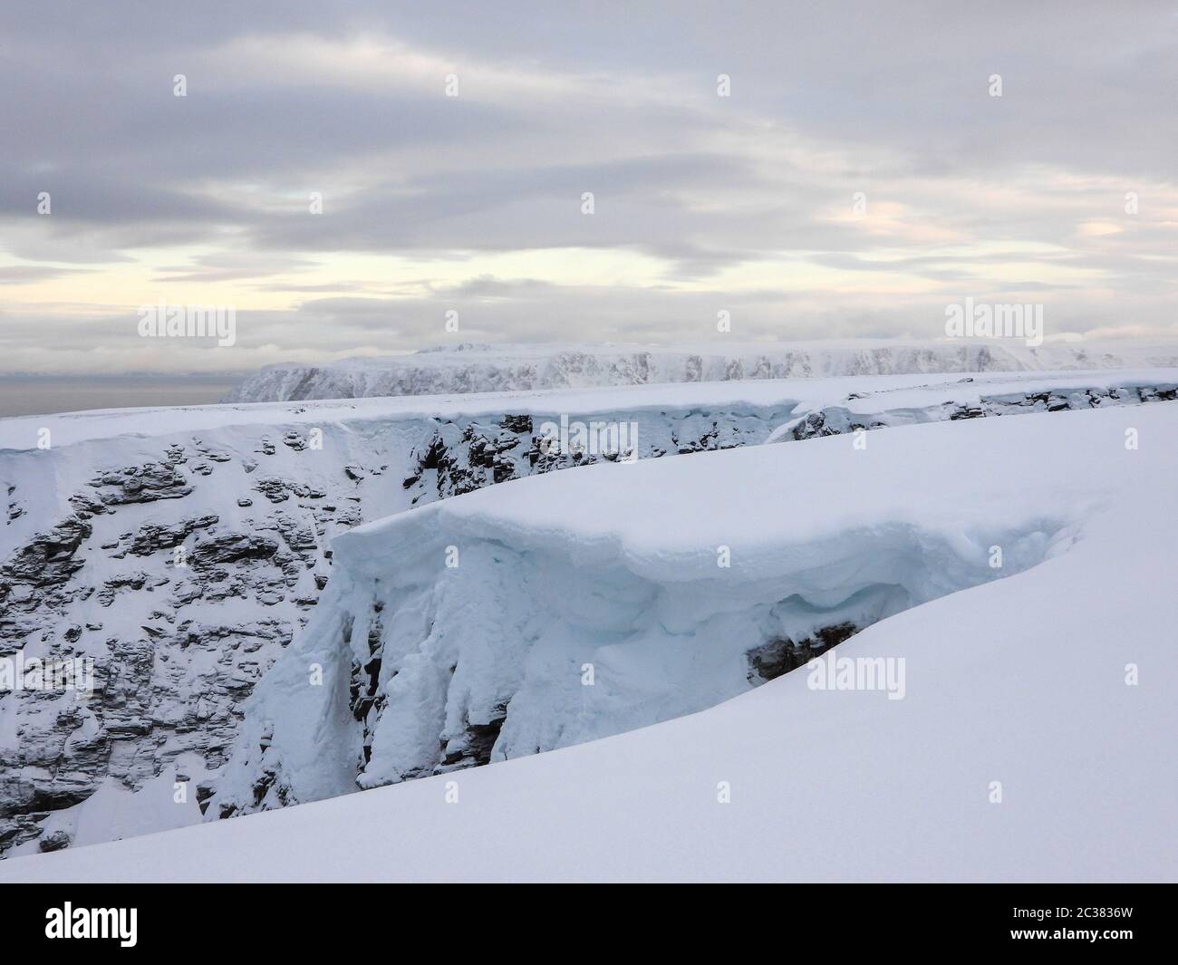 Nordkaper ist ein kap an der Nordküste der Insel Mageroya in Nordnorwegen. das kap befindet sich in der Gemeinde Nordkapp in Troms og Finnmark Cou Stockfoto