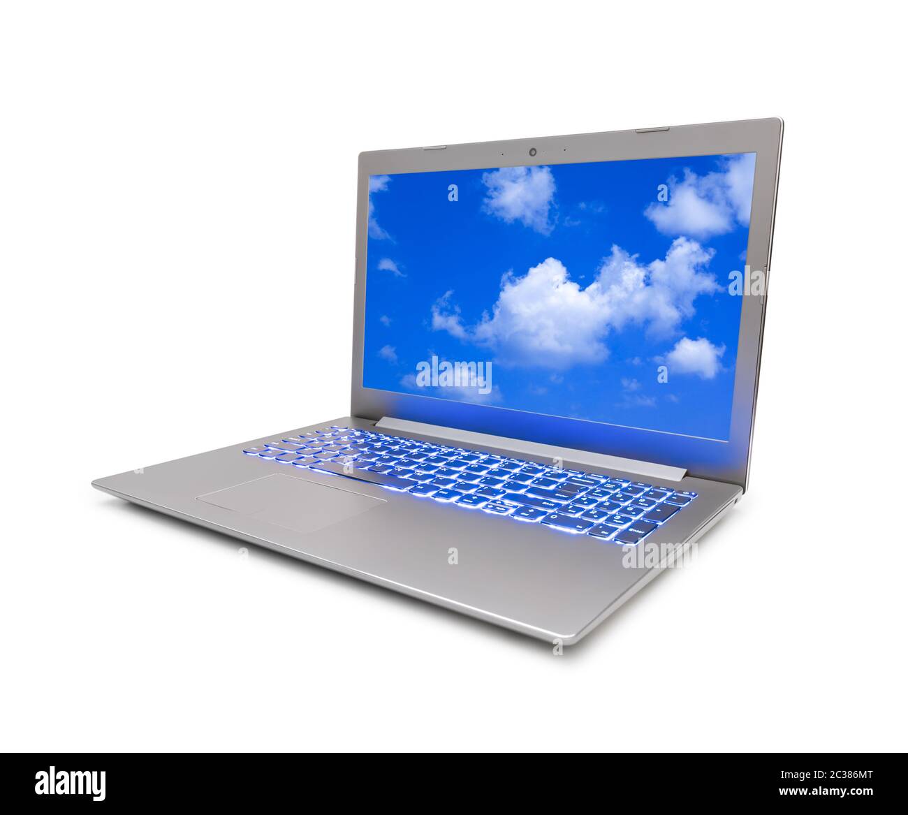 Himmel auf Notebook-Bildschirm Stockfoto