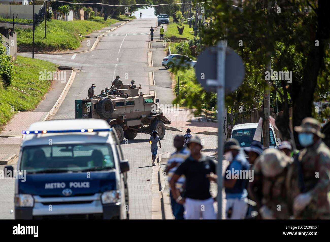 Südafrikanische Militärpatrouille Durban in Südafrika Stockfoto Südafrikanische Militärpatrouille Durban in Südafrika Stockfoto