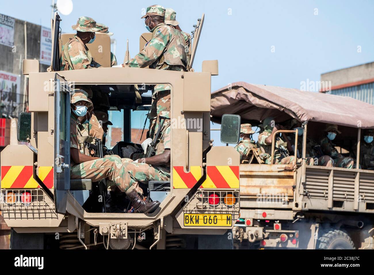 Südafrikanische Militärpatrouille Durban in Südafrika Stockfoto
