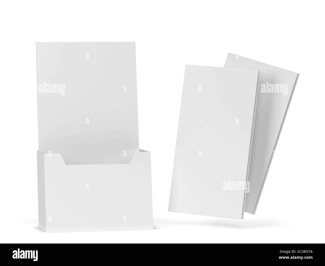 Leerer Broschürenhalter Mockup. 3D-Darstellung isoliert auf weißem Hintergrund Stockfoto