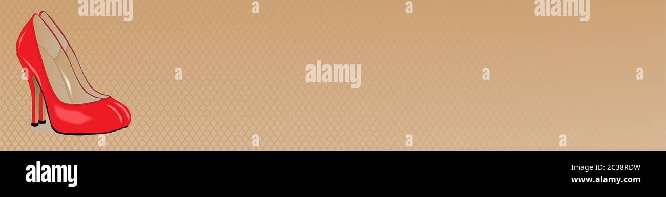 Ein Paar rote Stiletto Heel Schuhe als Website Banner gegen einen Nylonstrumpf mesh Hintergrund Stockfoto