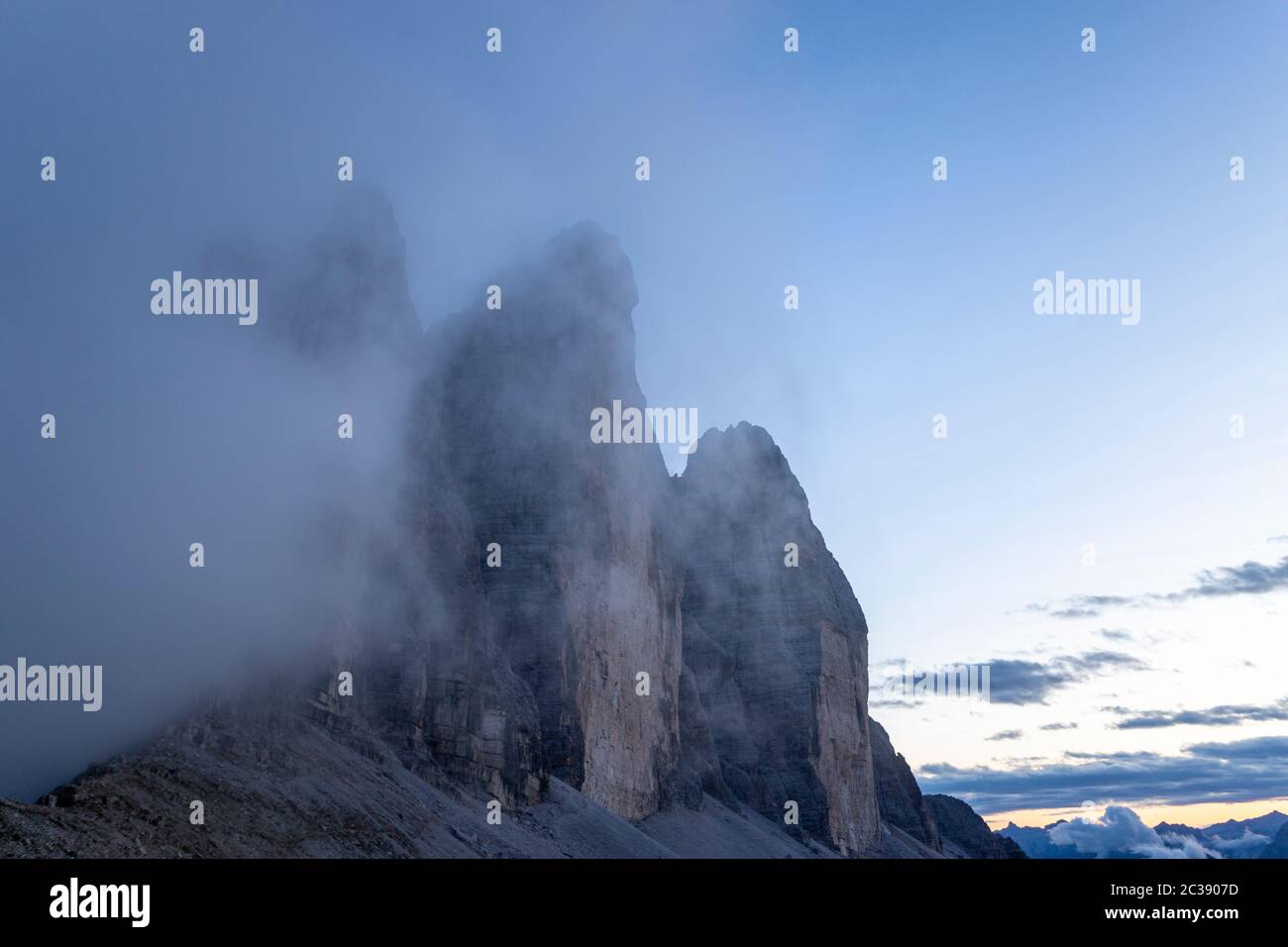 Tre Cime de Zinnen in Italien Stockfoto