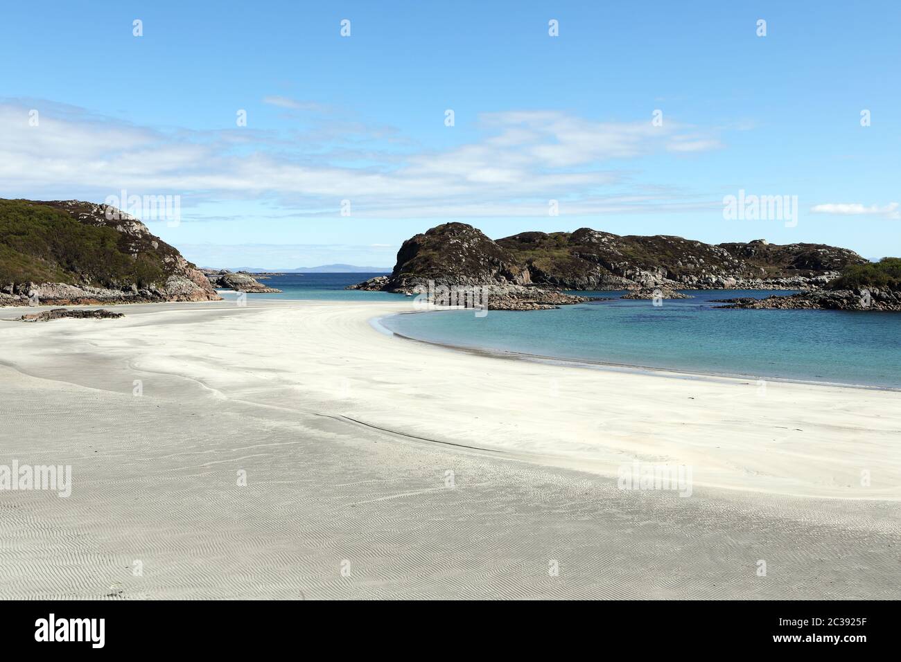 Traigh Gheal, ein fabelhafter weißer Sandstrand auf der Isle of Mull, Innere Hebriden von Schottland Stockfoto