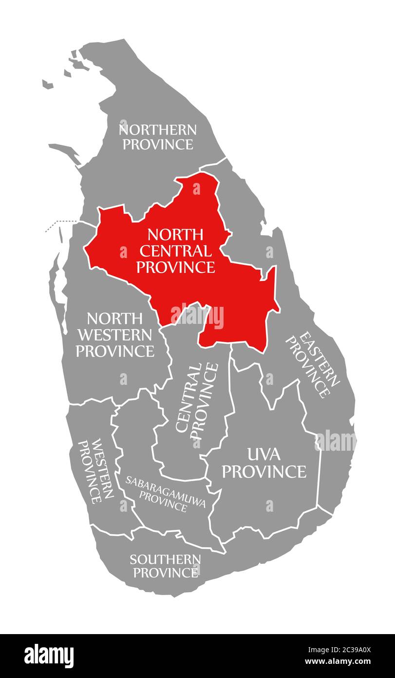 North Central Province in Rot hervorgehoben Karte von Sri Lanka Stockfoto