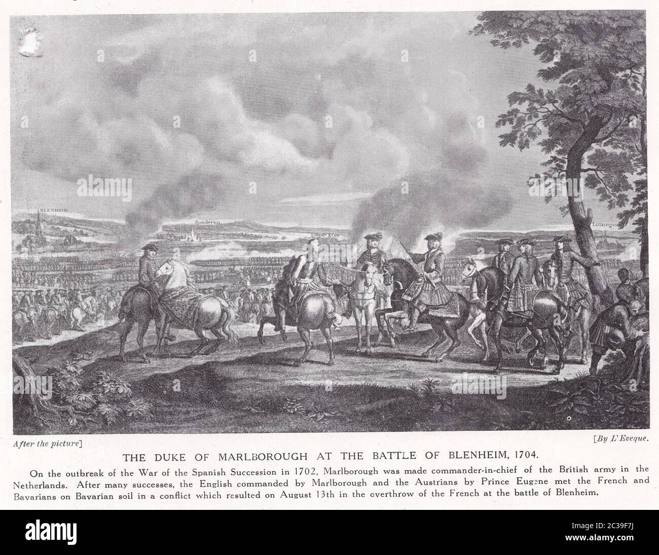 Der Herzog von Marlborough bei der Schlacht von Blenheim, 1704 - Gemälde von L'Eveque. Stockfoto