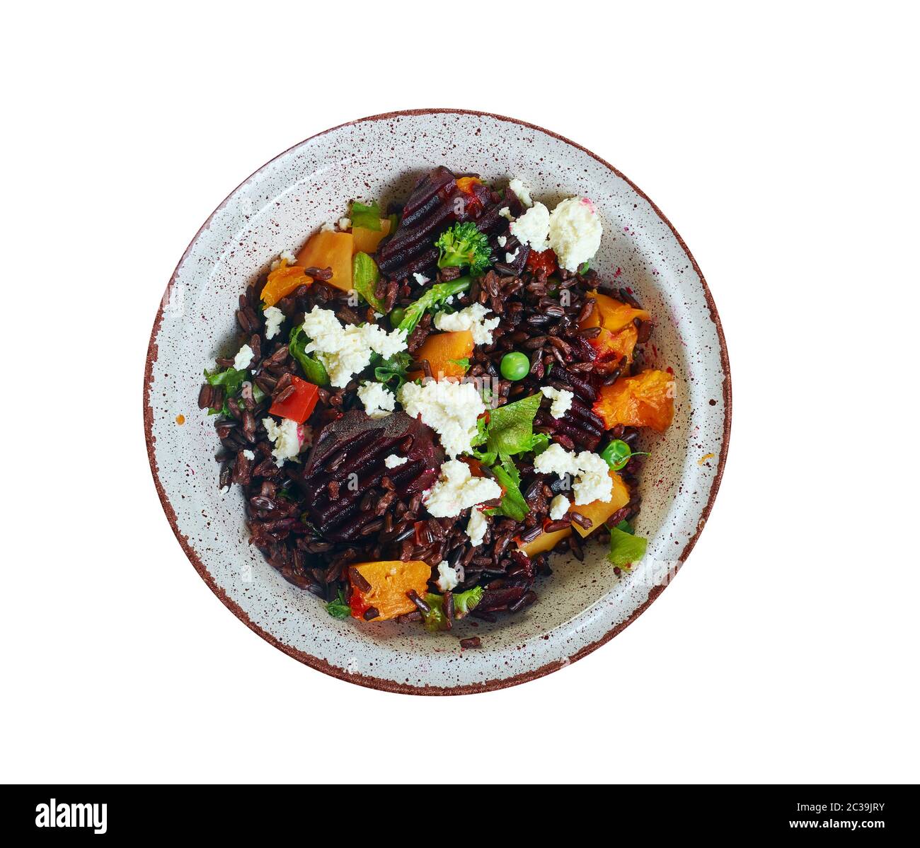 Chinesischer schwarzer Reis, Rüben und Kale Salat Stockfoto