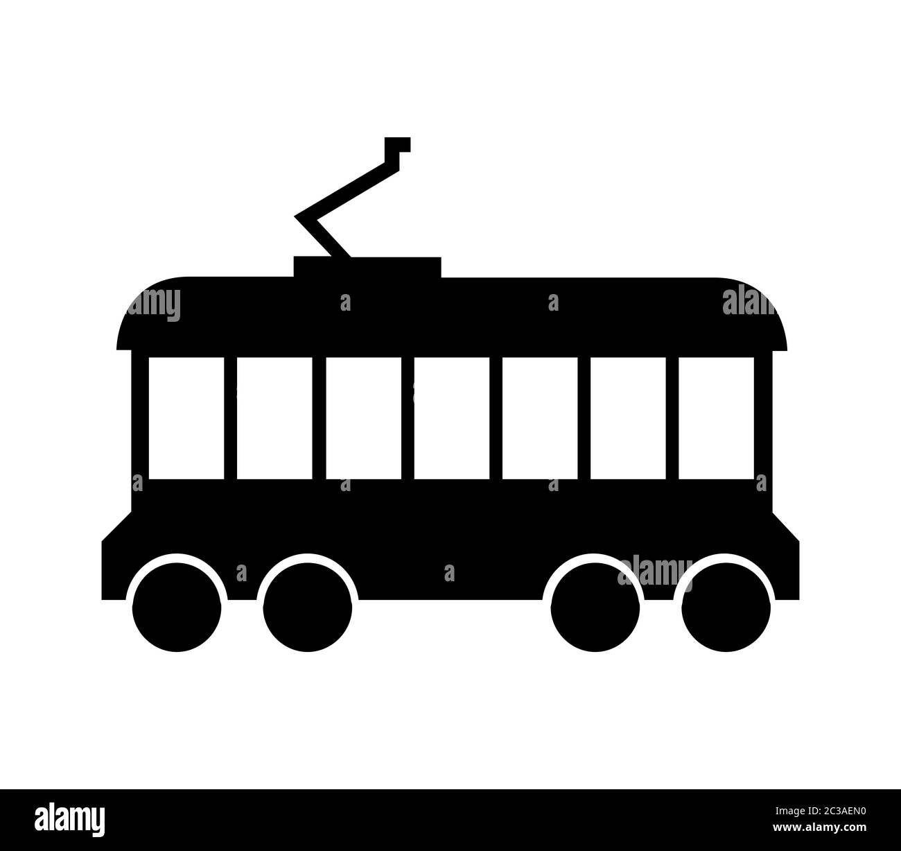 Tram-Symbol in Vektor auf weißem Hintergrund dargestellt Stockfoto