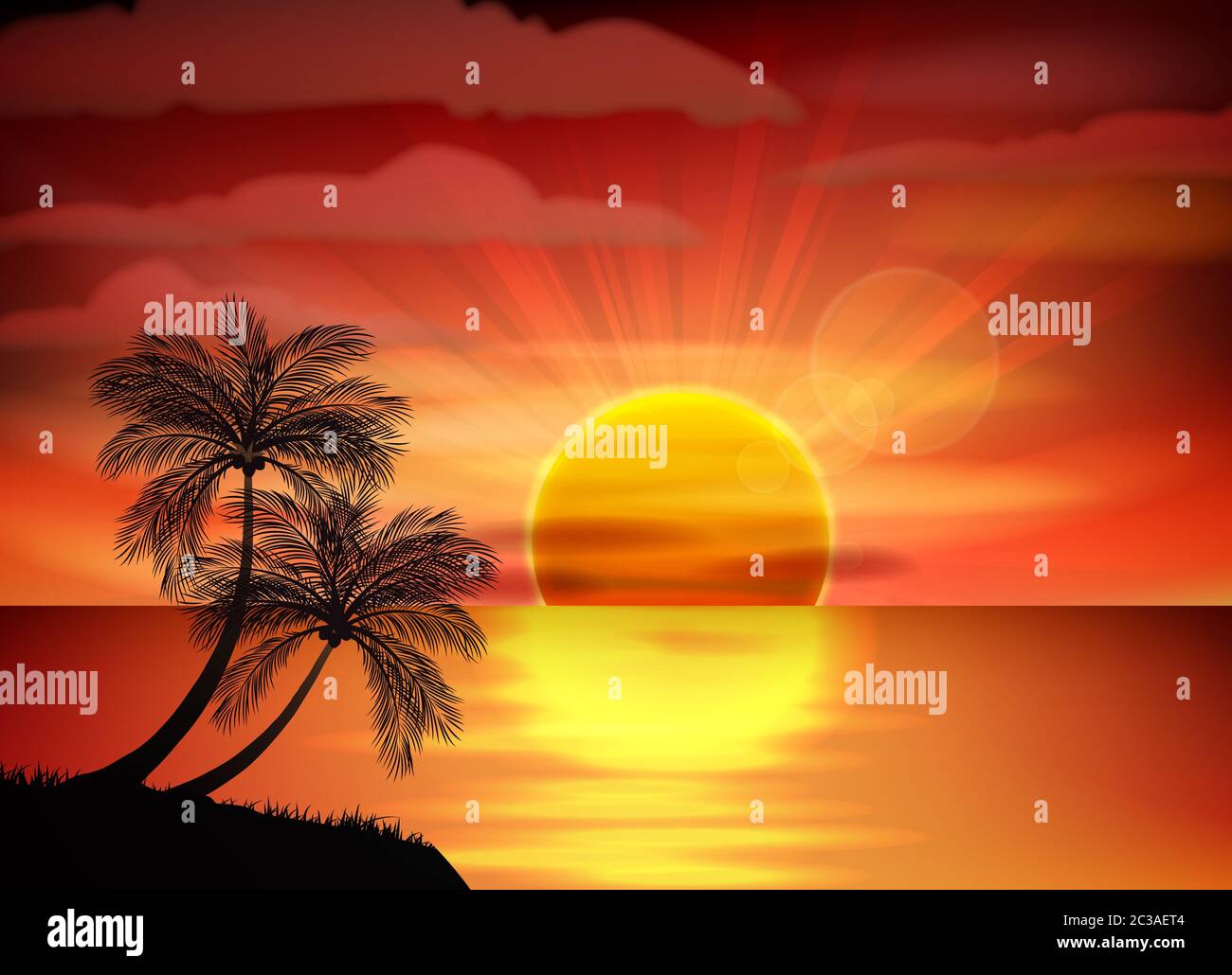 Abbildung: Sonnenaufgang am Meer. Vector Illustration Stockfoto