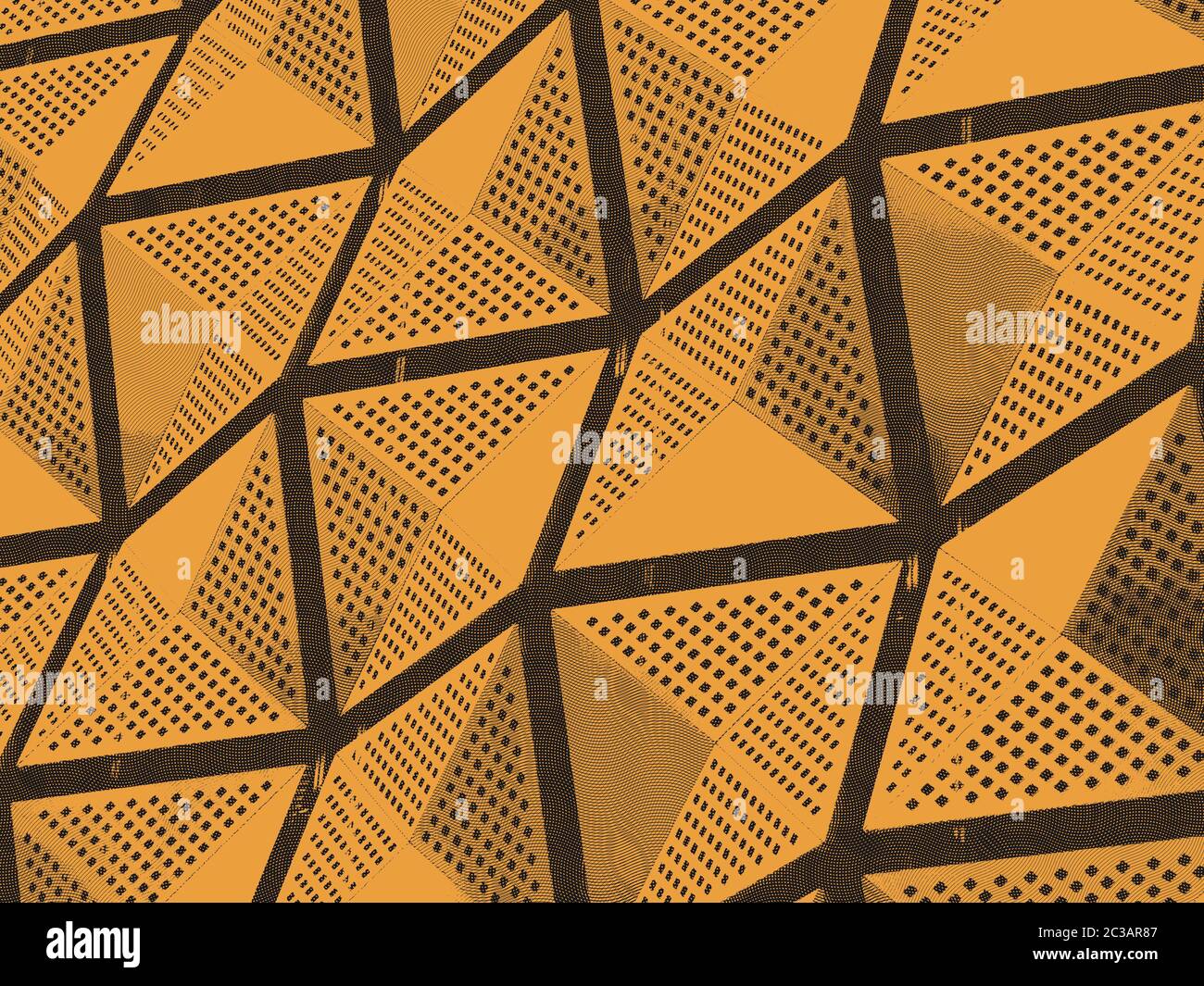 Gravierte Effektdarstellung der modernen geometrischen Architektur-Verkleidung in Orange mit eckigem Muster Stockfoto