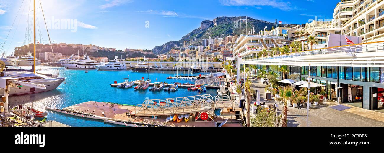 Monte Carlo Yachthafen und am Wasser erstaunliche Panoramablick Stockfoto