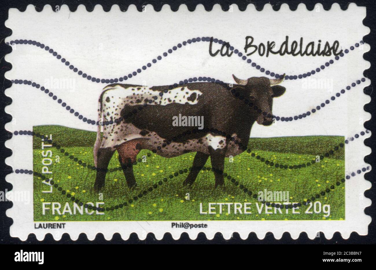 Timbre oblitéré La Bordelaise. Letter verte (Letter verte). 20 g. La Poste. Frankreich Stockfoto