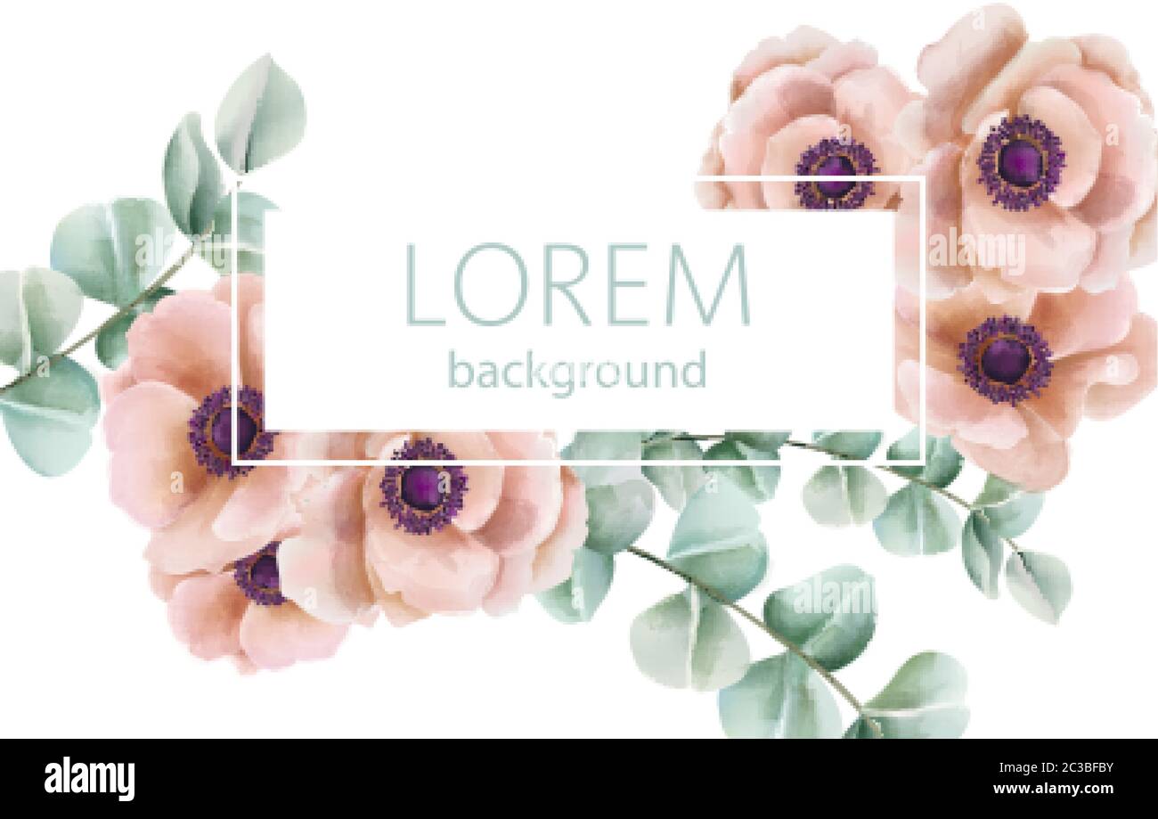 Grußkarte mit Pfingstrosen und grünen Blättern. Für Text platzieren. Vektor Stock Vektor