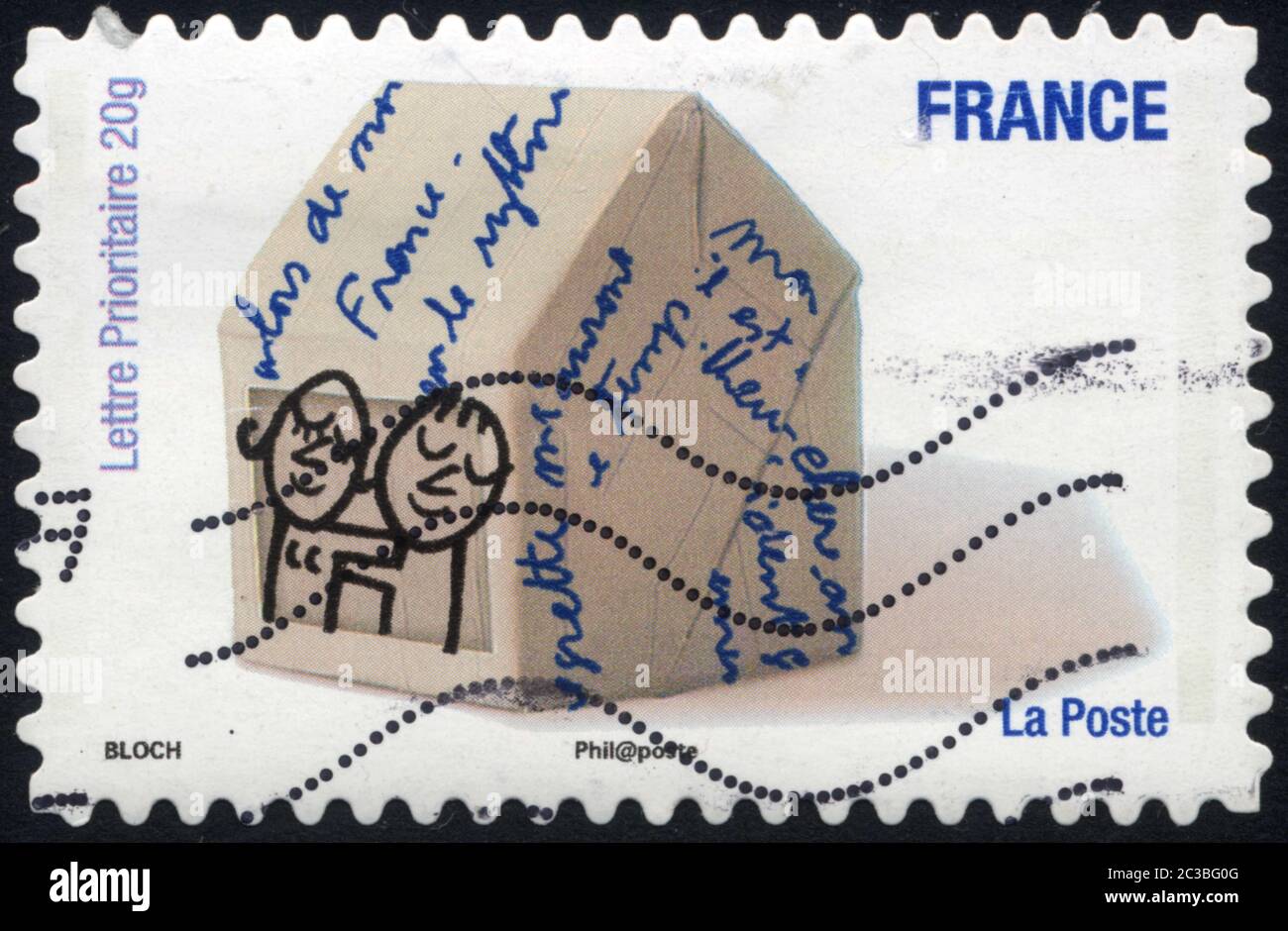 Timbre oblitéré Sourires de Serge Bloch. Lettre prioritaire. 20 g. Frankreich. La Poste Stockfoto