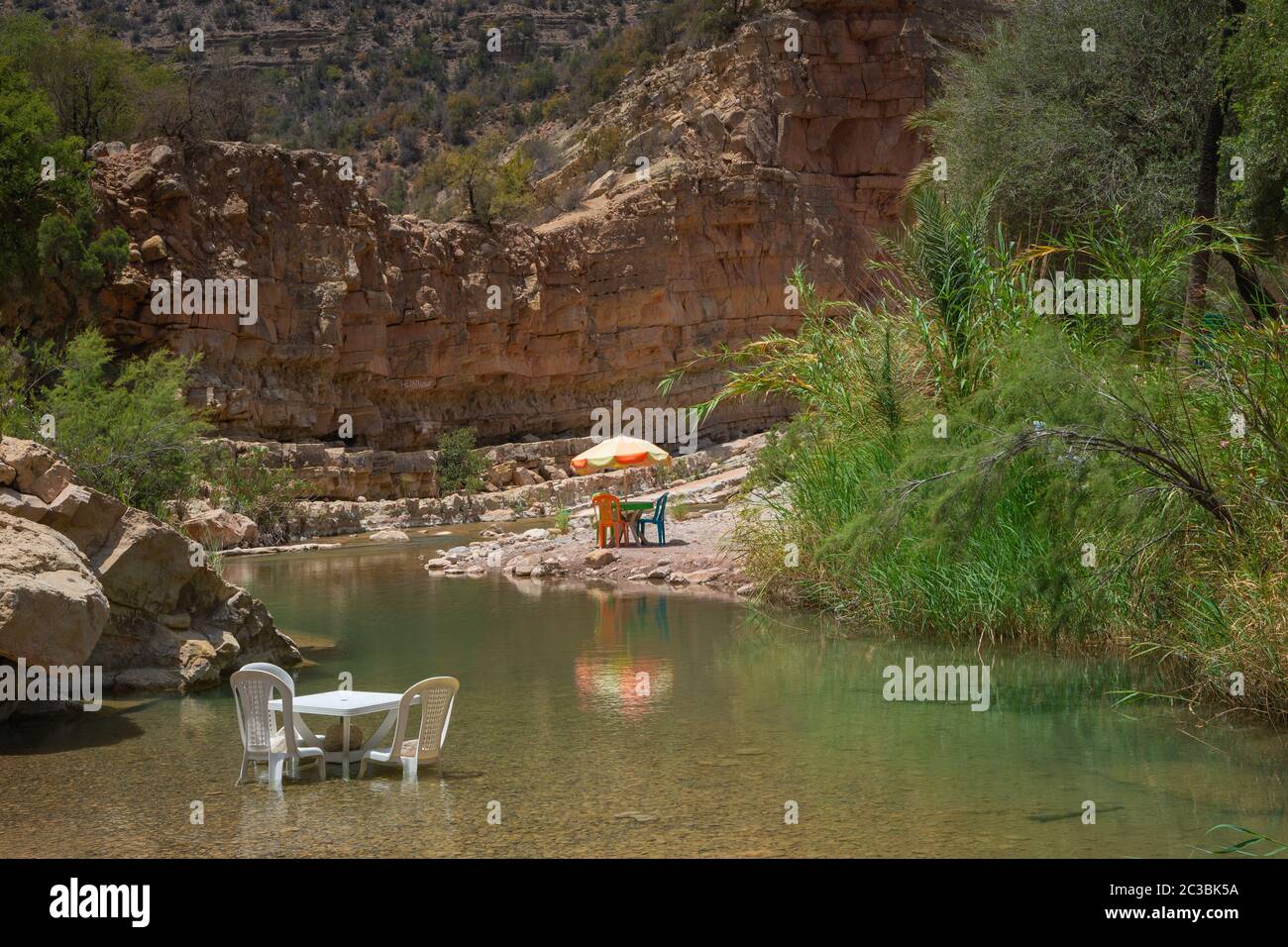 Paradise Valley Tamraght Fluss Marokko Stockfoto