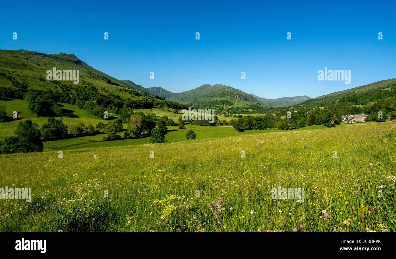 Straße von Puy Mary und Pas de Peyrol. Regionaler Naturpark Der Vulkane Der Auvergne, Cantal, Frankreich, Europa Stockfoto