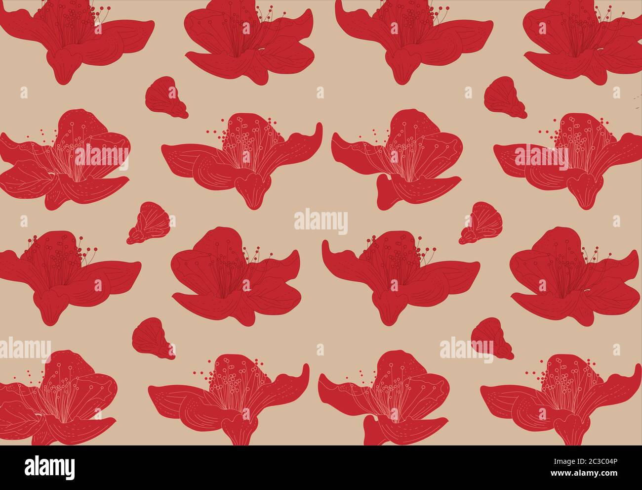 Leuchtend rote Lilienblumen auf beigem Hintergrund. Vektor Stock Vektor