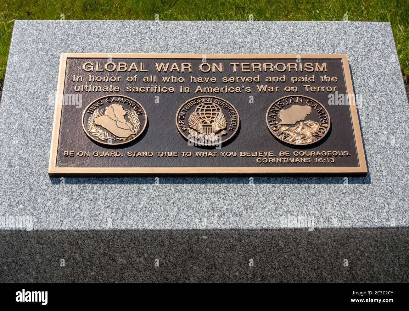 Gedenktafel für den globalen Krieg gegen den Terrorismus zu Ehren aller, die im Krieg gegen den Terror Amerikas das ultimative Opfer gedient und bezahlt haben Stockfoto