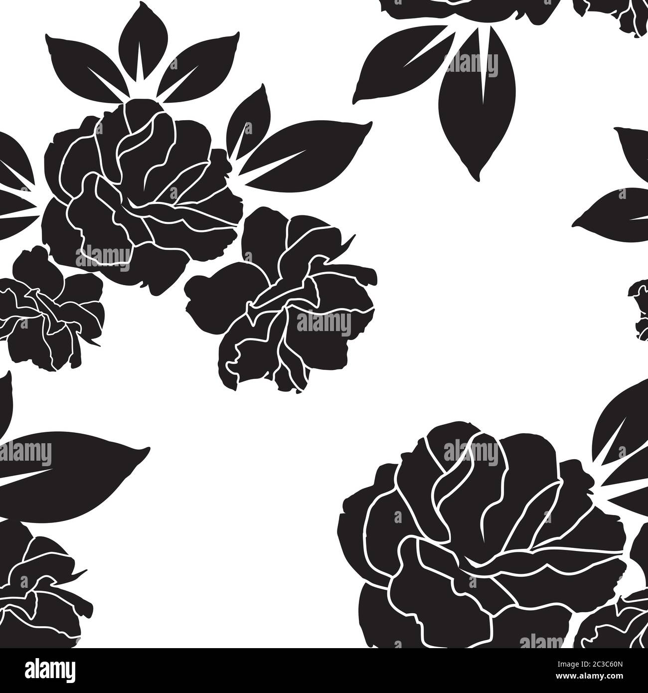 Rose schwarz und weiß Tapete oder Textil nahtlose Muster-Design  Stock-Vektorgrafik - Alamy