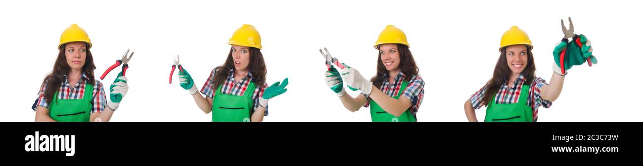 Industriearbeiter auf dem weißen Hintergrund isoliert Stockfoto