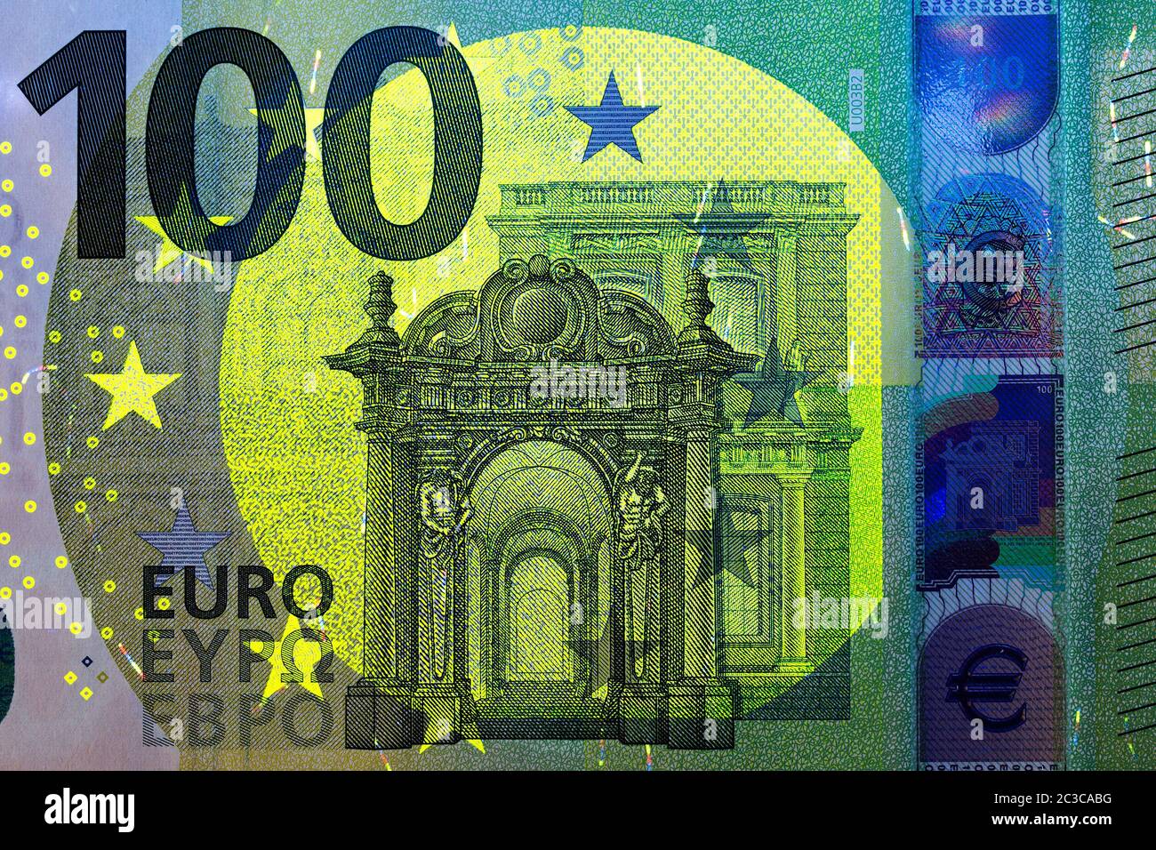 Europäisches Geld in UV-Strahlen Stockfoto