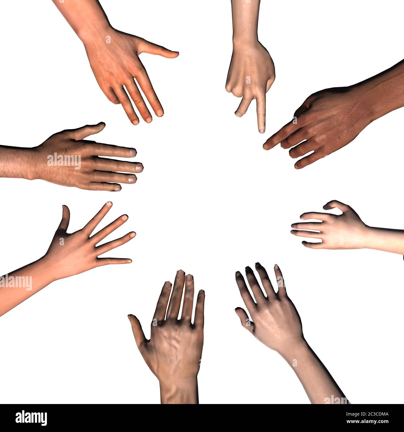 Hände einer Gruppe von Menschen - Einheit als Team Stockfoto