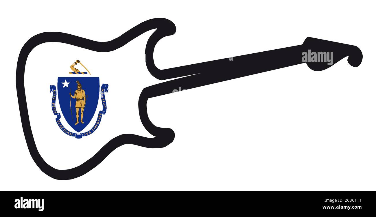 Ein Original Solid Body E-Gitarre über Weiß mit der Massachusetts State Flag isoliert Stockfoto