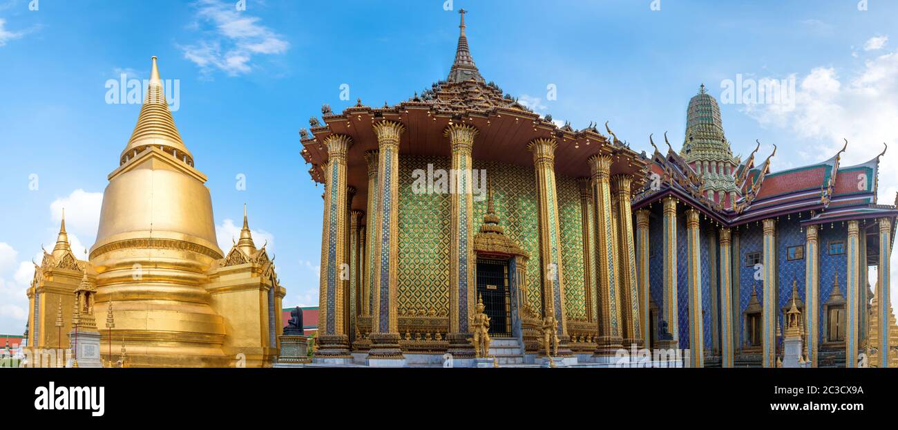 Panorama des Komplexes des Tempels des Smaragd Buddha in Bangkok, Thailand Stockfoto