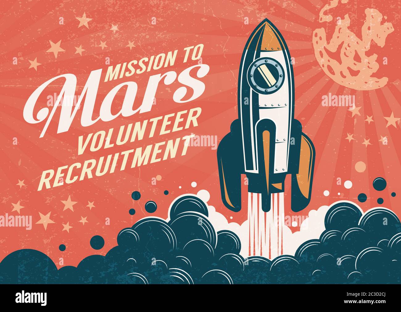 Mission to Mars - Poster im Retro Vintage Stil Stock Vektor Mission to Mars - Poster im Retro Vintage Stil Stock Vektor